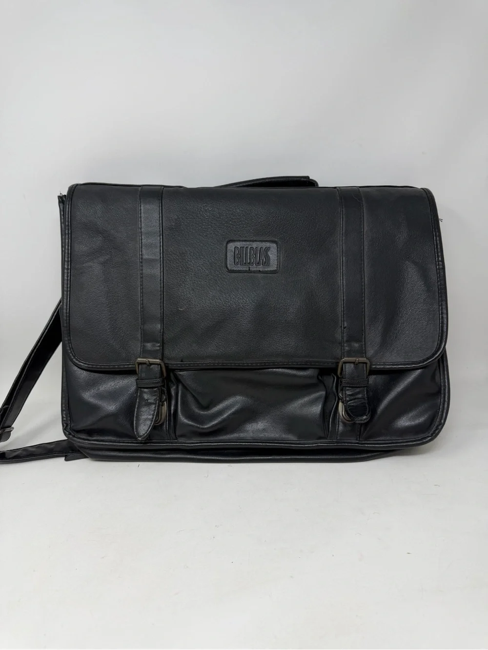 Vintage Bill Blass Leather Briefcase Messenger Bag Black Multi Pocket Work Bag